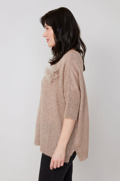 3/4 Sleeve Lurex Sweater