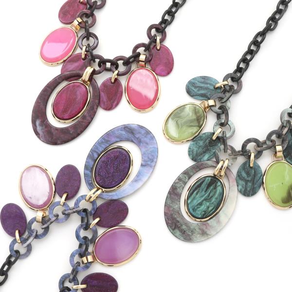 Acetate Oval Circle Link Necklace