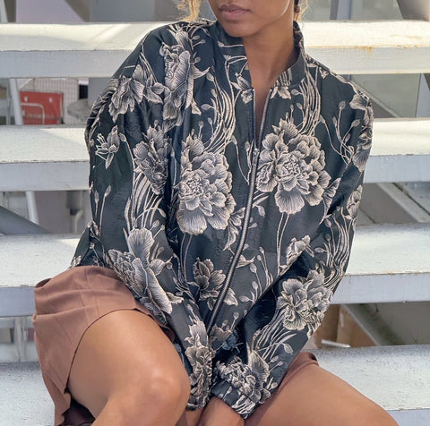 Zipper Front Floral Jacket