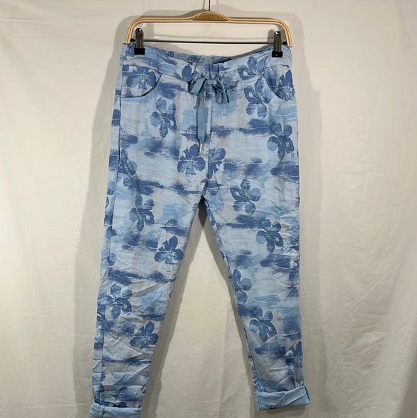 Floral Print Pull-On Pants - Italian