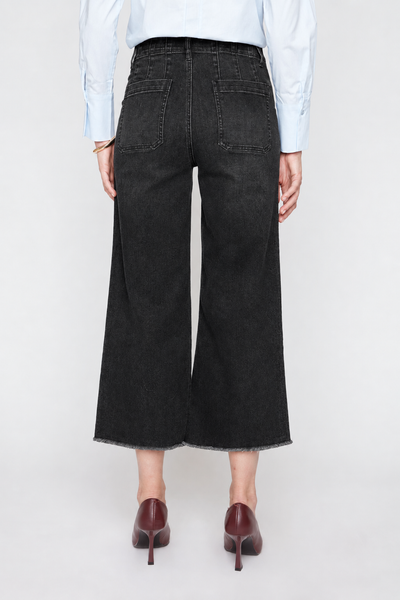 Black wash cropped wide leg jeans back view