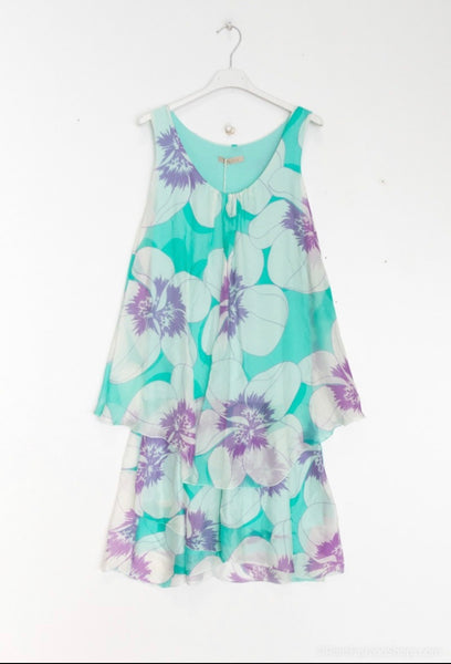 Sleeveless Floral Print Silk Dress - Italian