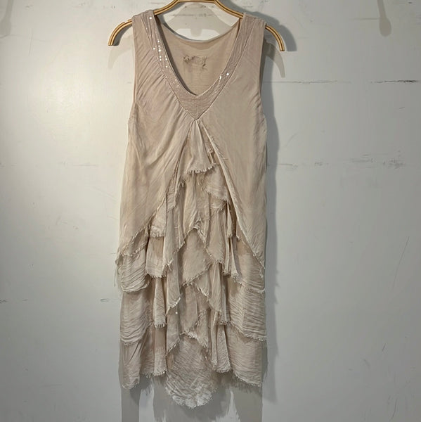 Sleeveless Ruffled Front Silk Dress - Italian