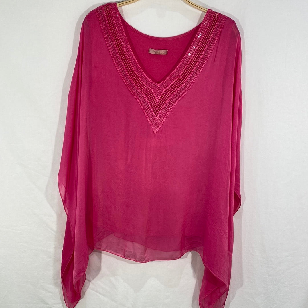 Sequin Neck Poncho Silk Top- Italian