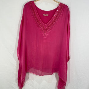 Sequin Neck Poncho Silk Top- Italian