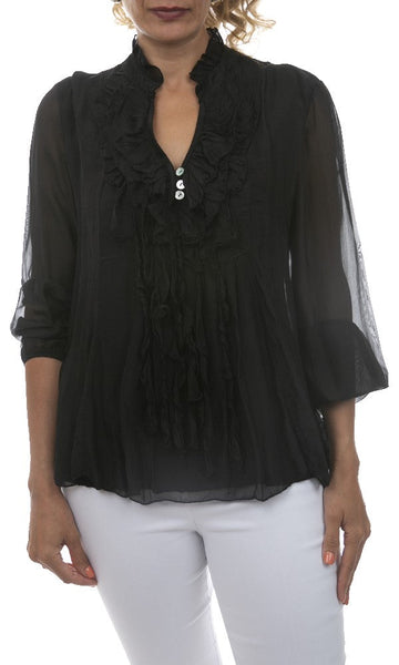 Ruffled Neck Silk Top - Italian