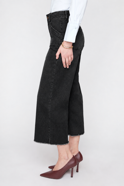 Black wash cropped wide leg jeans side view