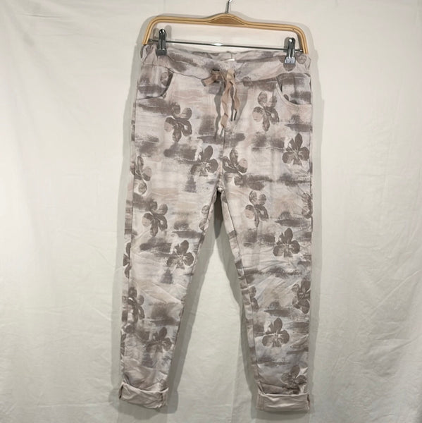 Floral Print Pull-On Pants - Italian