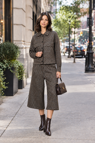 Button Front Checked Print Jacket