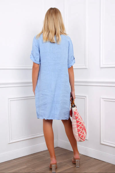 Short Sleeve Linen Dress - Italian