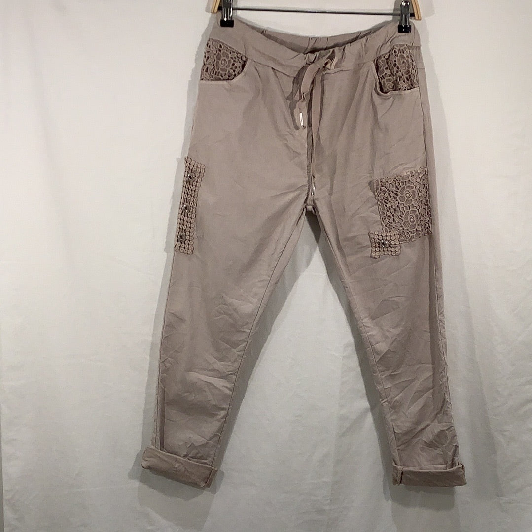 Lace Patch Pull-On Pants