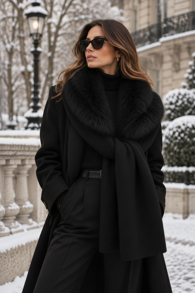 Faux fur scarf and fur in black