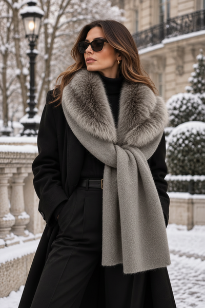Faux fur scarf and fur in light grey