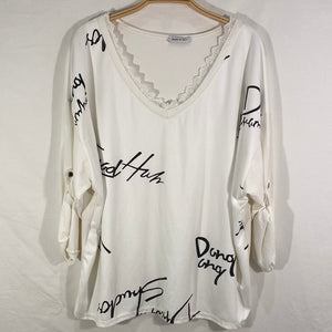 Lace Neck Graphit Print Top- Italian