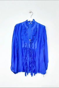 Ruffled Neck Silk Top - Italian