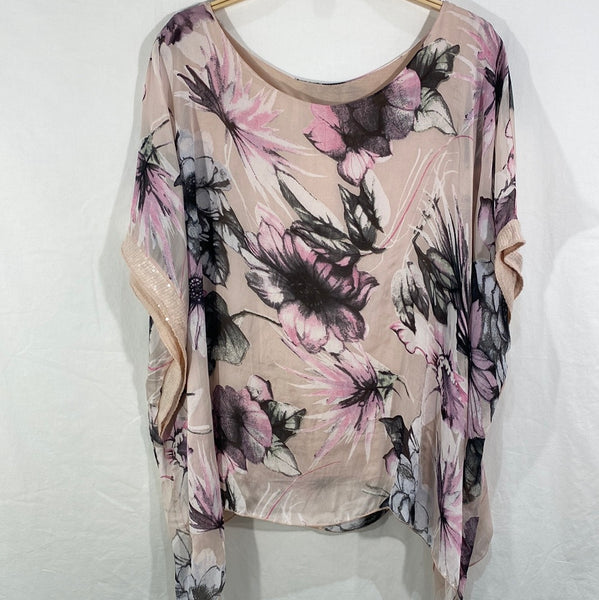 Printed Poncho Silk Top- Italian