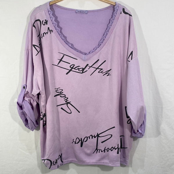 Lace Neck Graphit Print Top- Italian