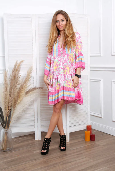 Long Sleeve Print Dress - Italian