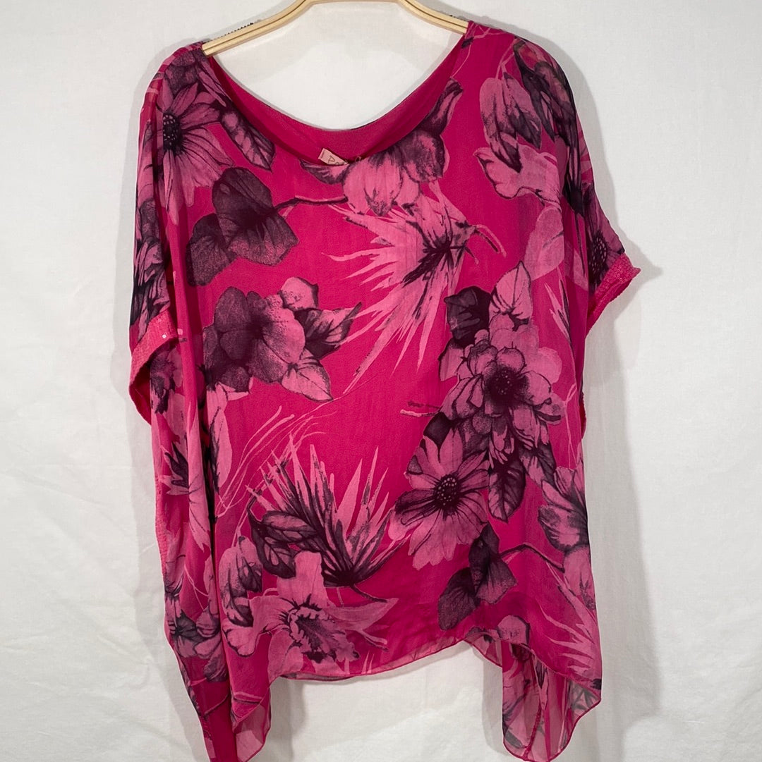Printed Poncho Silk Top- Italian