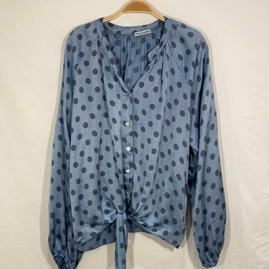 Long Sleeve Polka Dot Sateen Blouse  - Italian