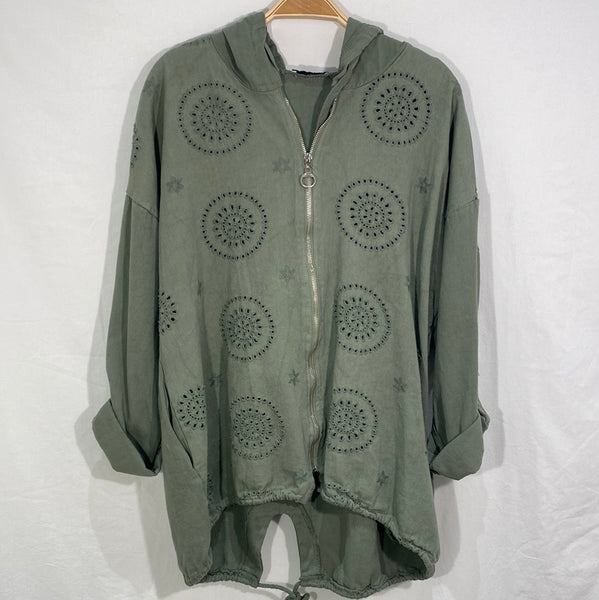 Cotton Zipper Front Hoodie - Italian