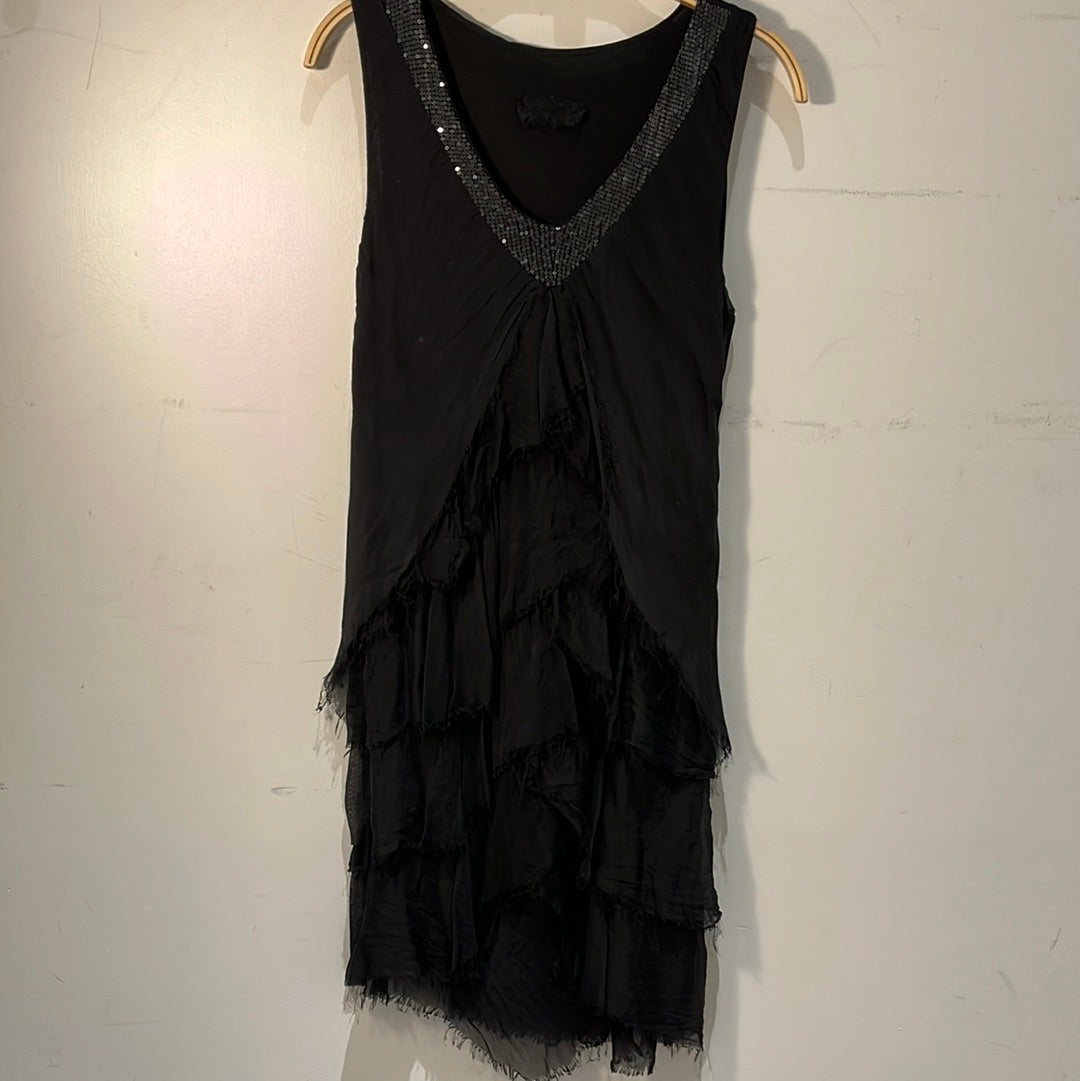 Sleeveless Ruffled Front Silk Dress - Italian