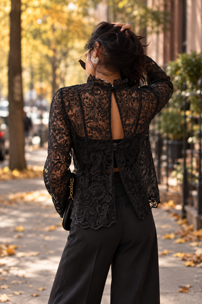 Long Sleeve Lace Blouse in black, back view
