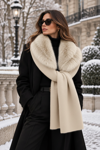 Faux fur scarf and fur in cream
