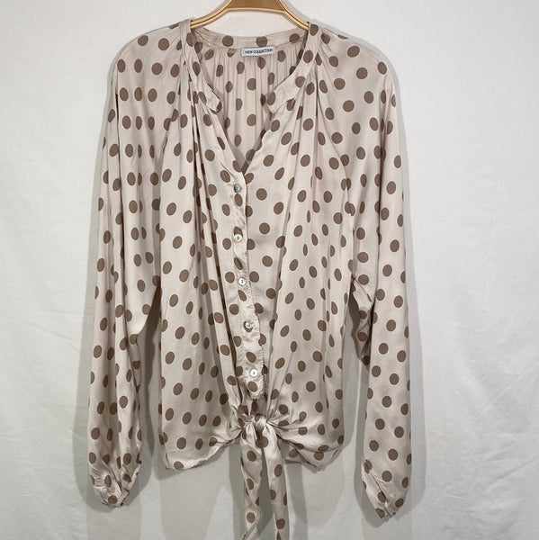 Long Sleeve Polka Dot Sateen Blouse  - Italian