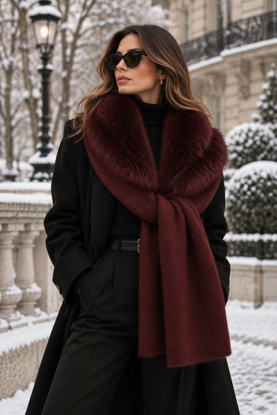 Faux fur scarf and fur in burgundy