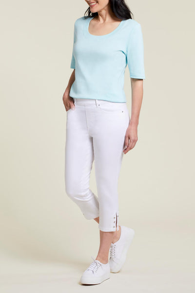 5 Pocket Pull-On Capri With Side Slit