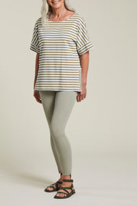 Boat Neck Stripe Side Slit Top