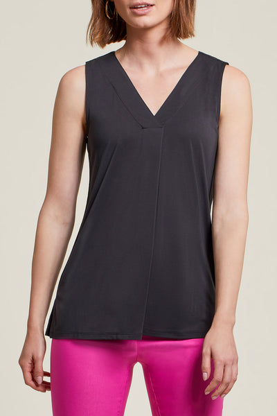Sleeveless V-Neck Top with Pleat