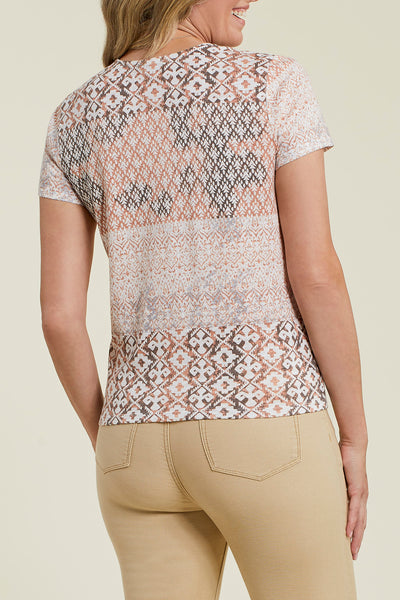 Short Sleeve Button Front Print Top