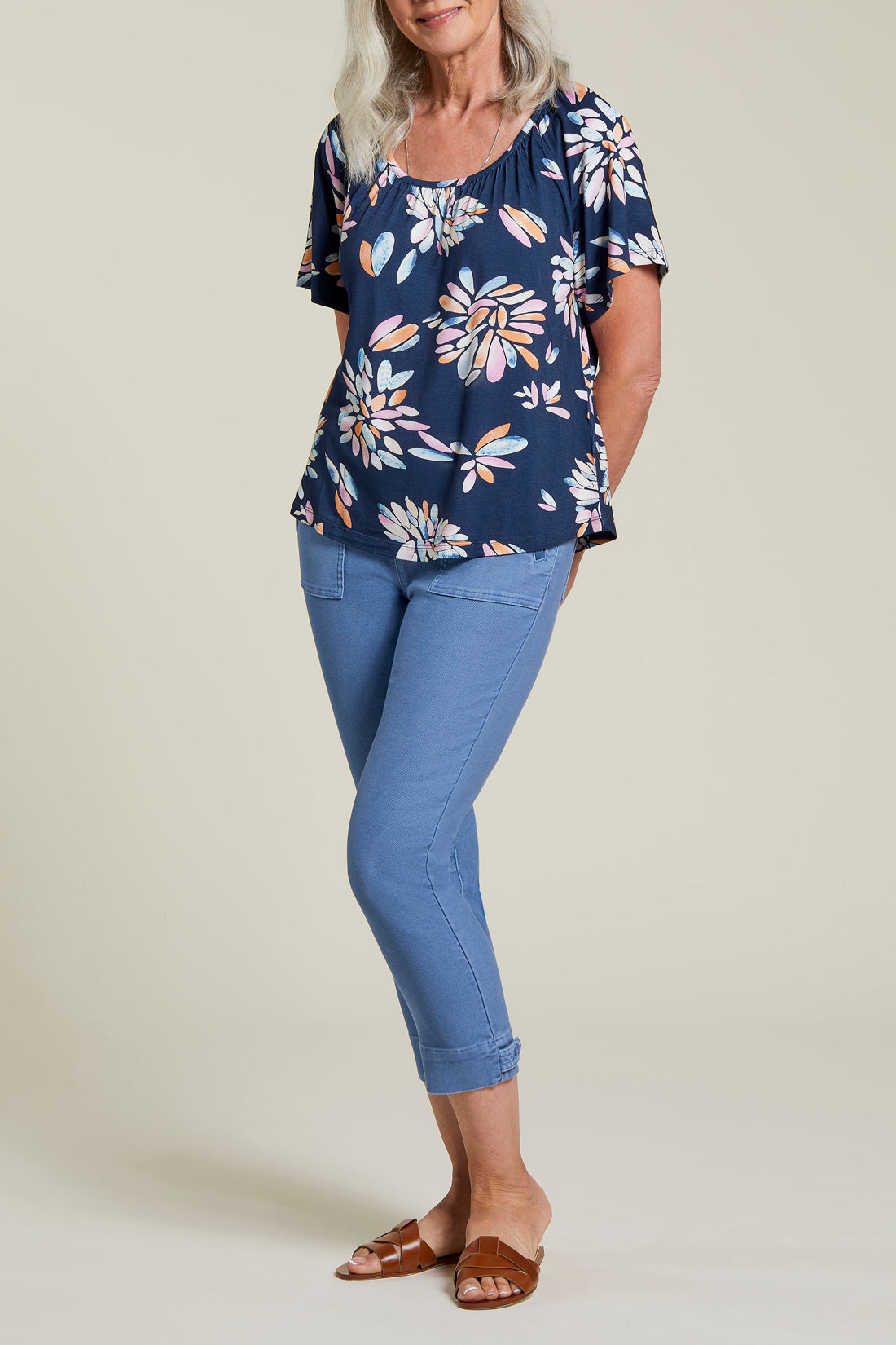 Flowy Flutter Sleeve Floral Print Top