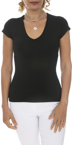 Cap Sleeve  V- Neck Stretch Top