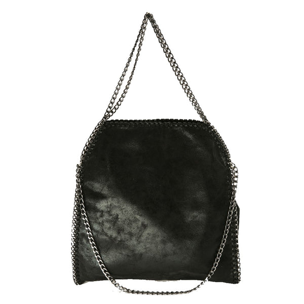 Chain Trim Faux-Leather Bag