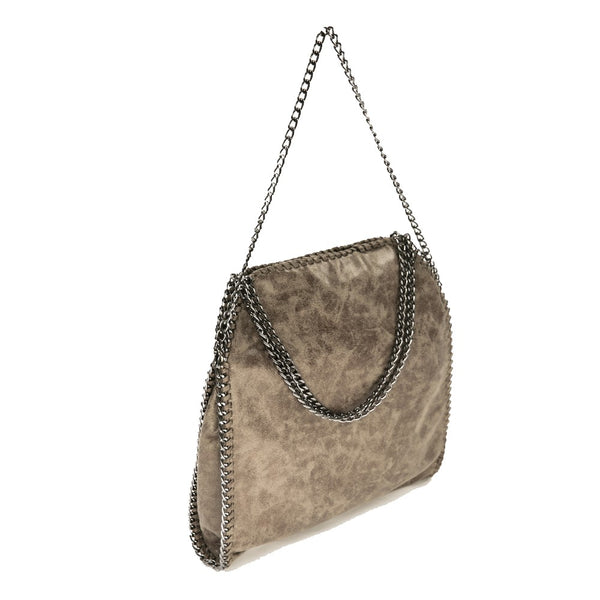 Chain Trim Faux-Leather Bag