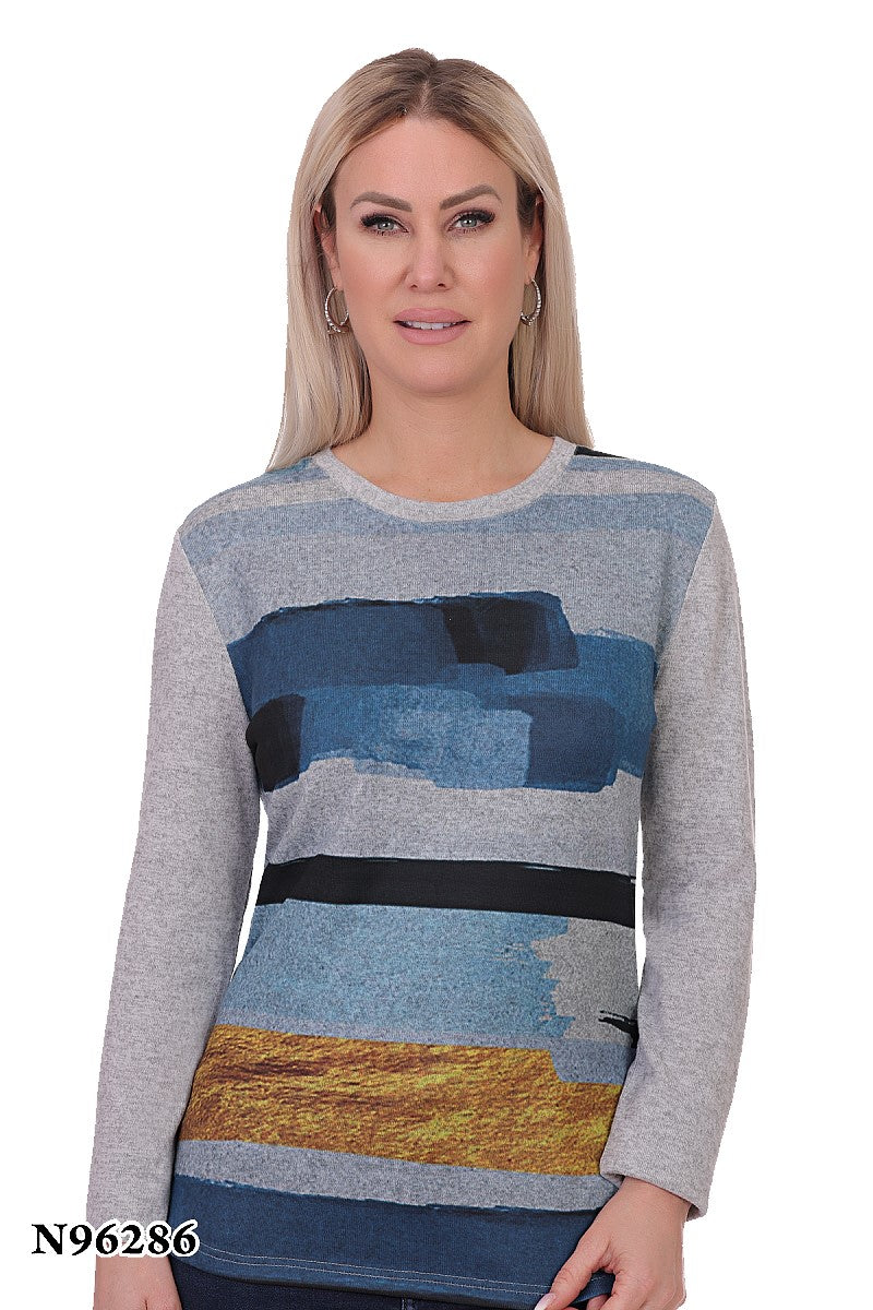 Long Sleeve Abstract Print Top