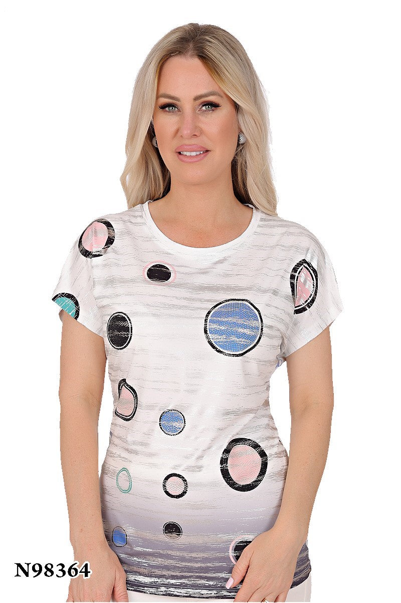 Short Sleeve Circle Print Top