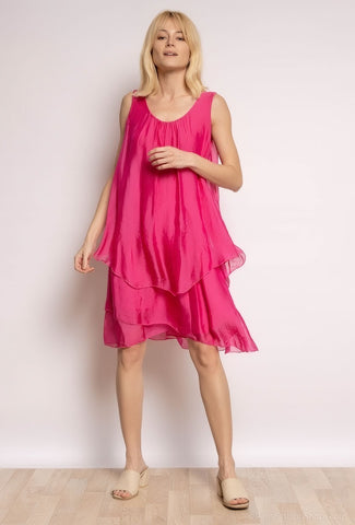 Sleeveless Layered Silk Dress - Italian