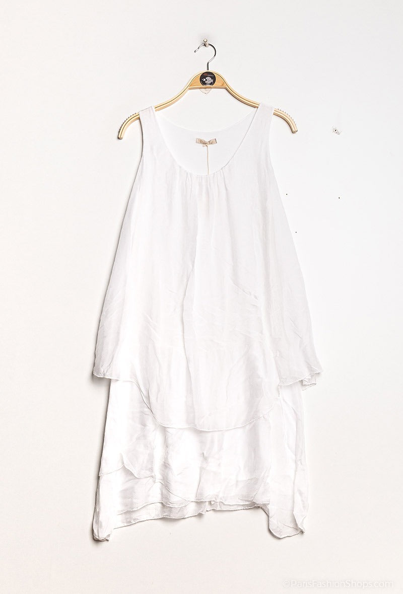 Sleeveless Layered Silk Dress - Italian