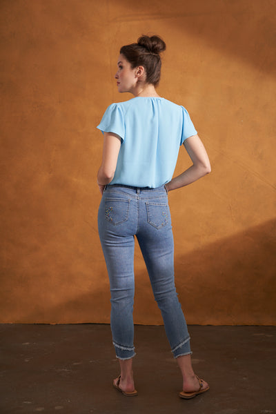 5 Pocket Ankle Jeans  Pant With Embroidery