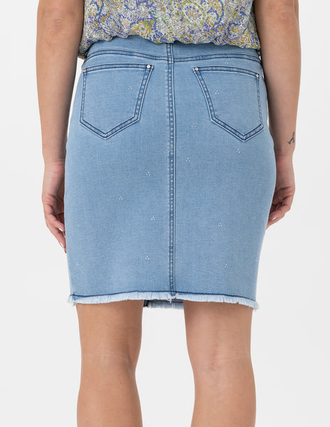 Denim Frayed Hem Skirt