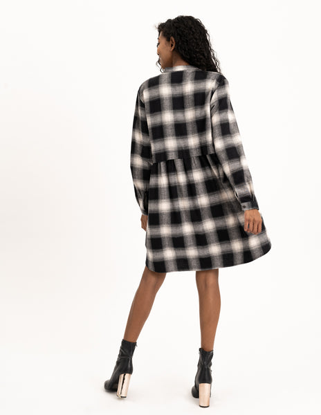 Long Sleeve Flair Plaid Cotton Dress