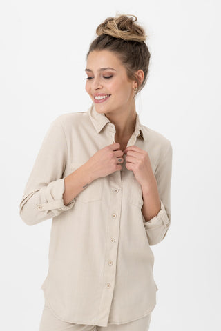 Long Sleeve Tencel Button Front Shirt