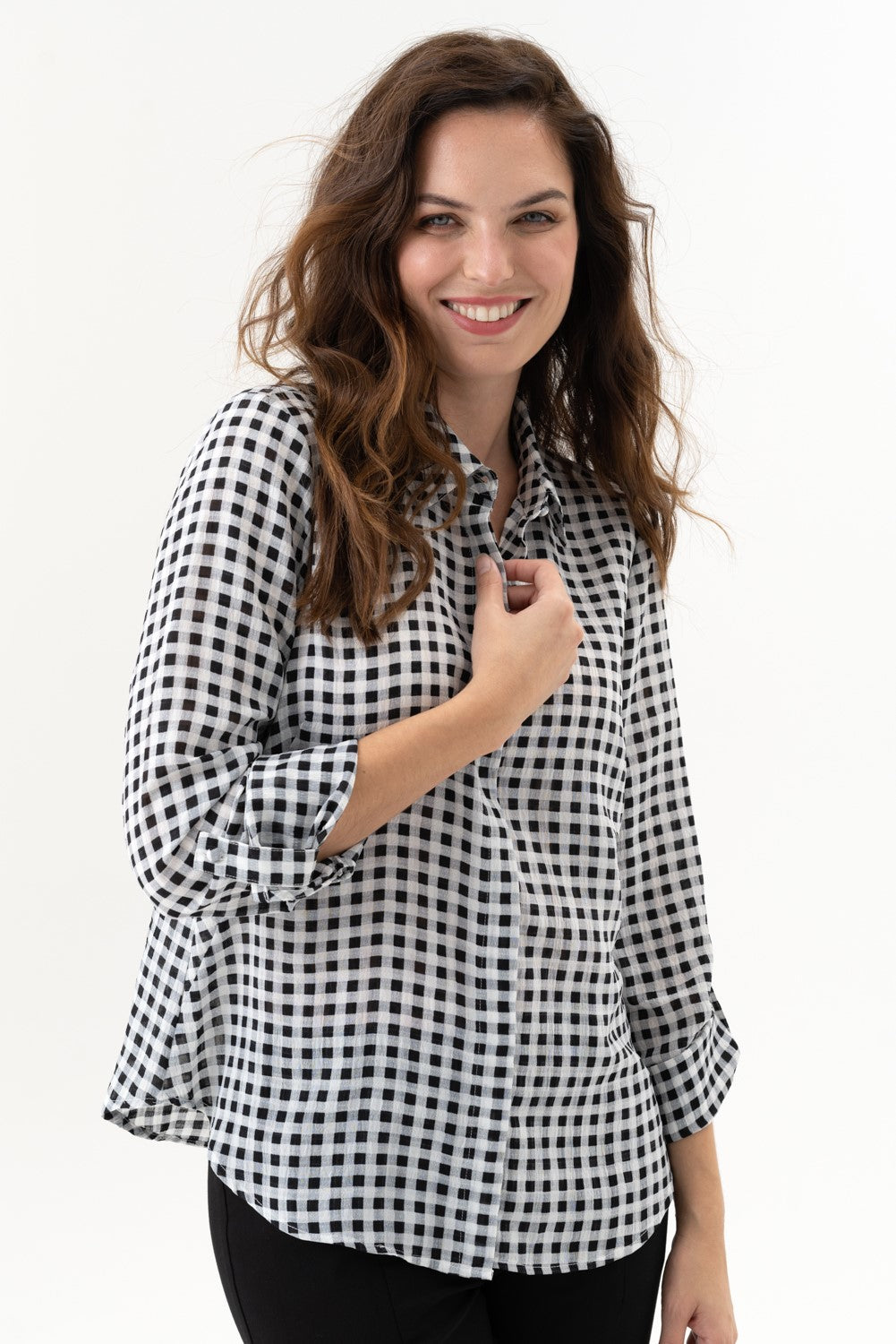 Long Sleeve Checked Blouse