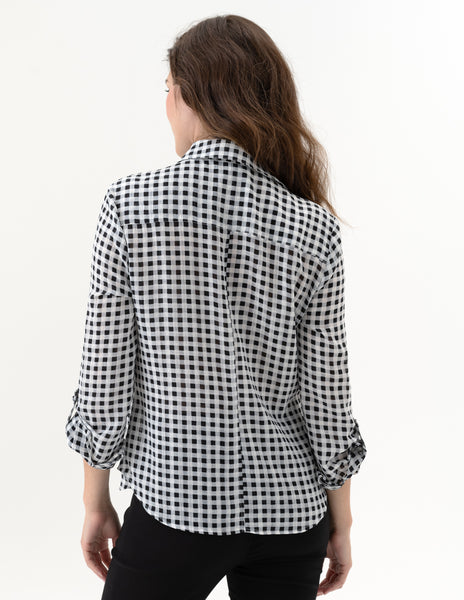 Long Sleeve Checked Blouse
