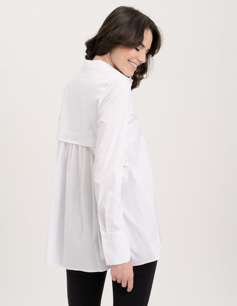 Long Sleeve Cotton Mixed Blouse
