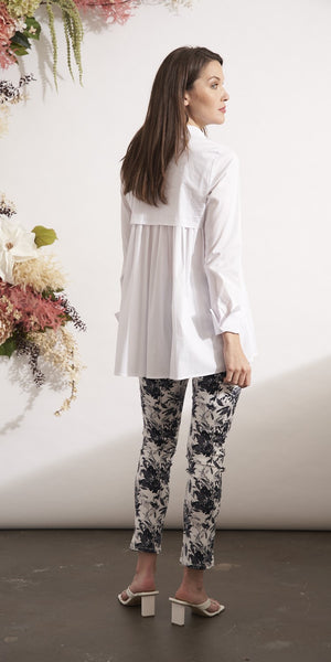 Long Sleeve Cotton Mixed Blouse